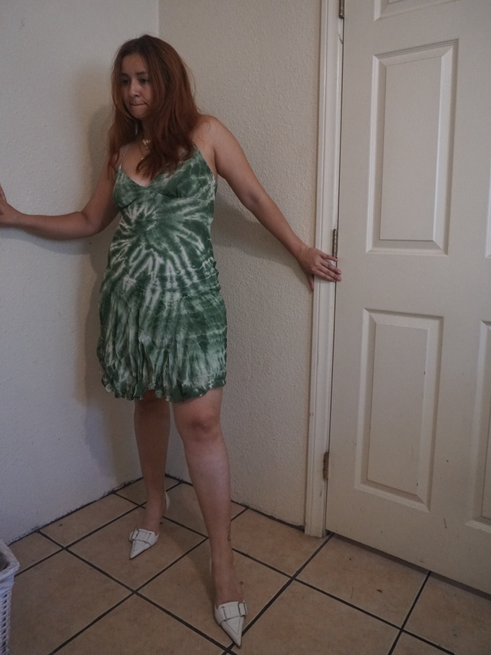 Women’s Green Tie-Dye Spaghetti Strap Dress